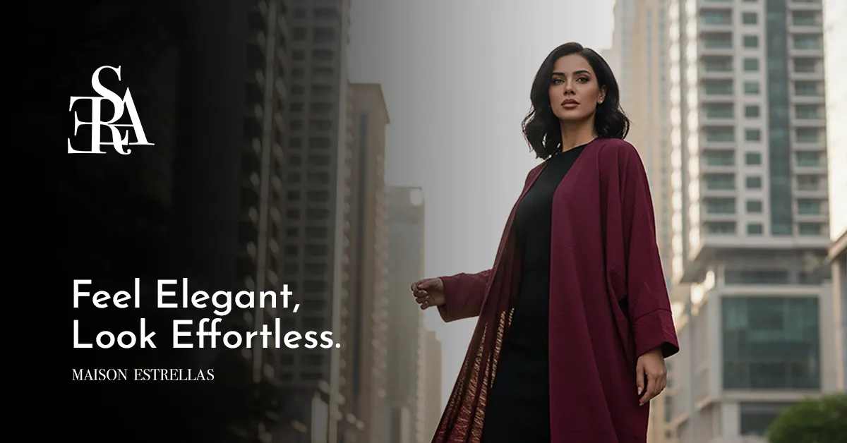 Burgundy NYC ad, landscape, English: “Feel Elegant, Look Effortless.”