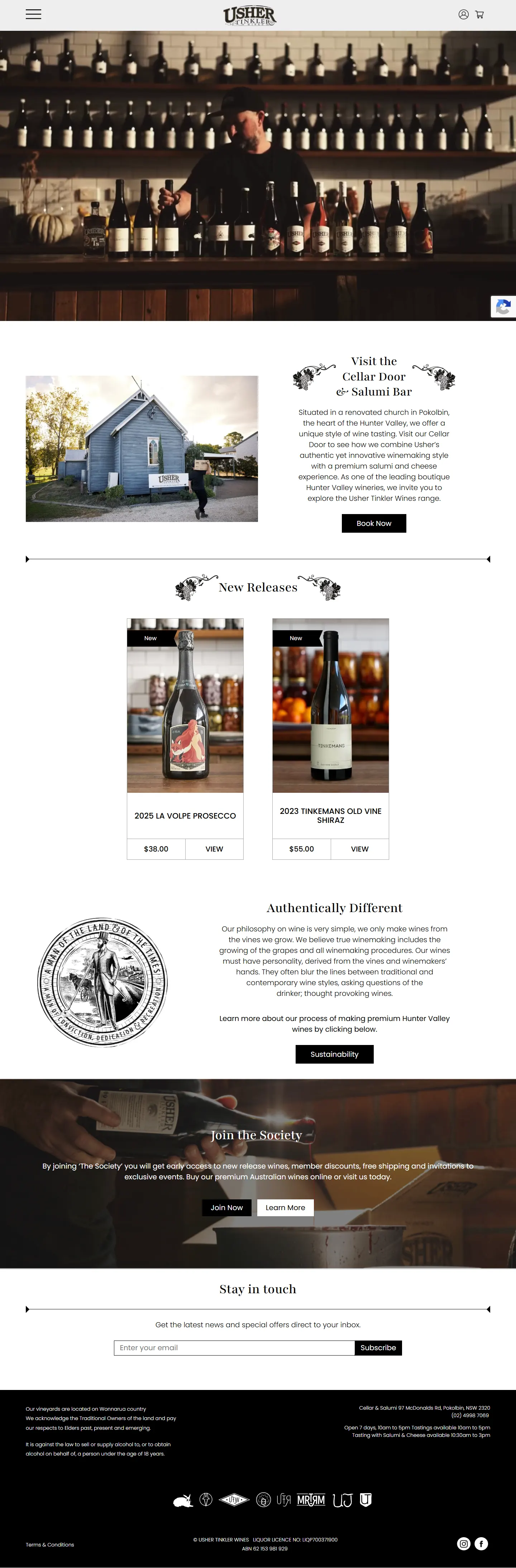 Usher Tinkler Wines homepage: hero film, the cellar door, new releases, the philosophy and the wine club
